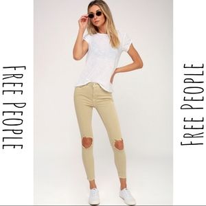 Free People | Khaki High Rise Busted Skinny Jeans